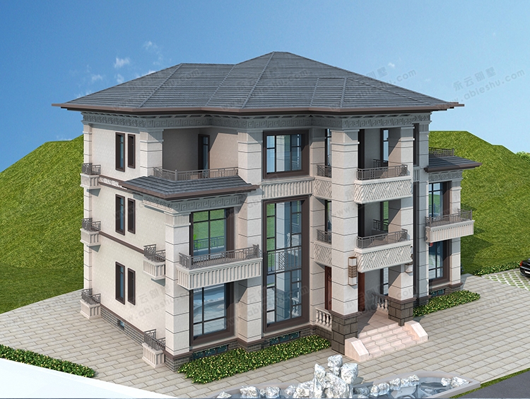 AT2862三层带地下室4兄弟合建新中式别墅全套设计图纸19.5x11.3米