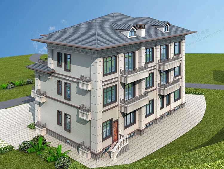 AT2862三层带地下室4兄弟合建新中式别墅全套设计图纸19.5x11.3米