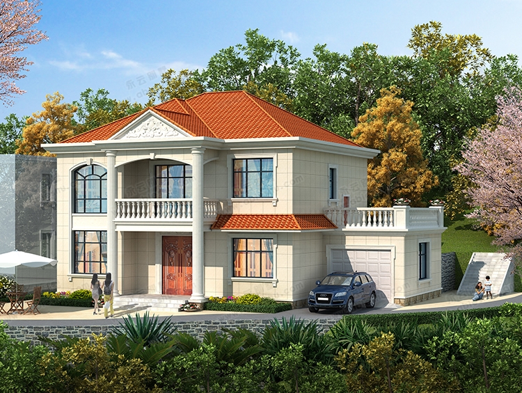 简洁大方带车库新农村自建房屋AT2879二层小别墅设计施工图纸16X11.7m