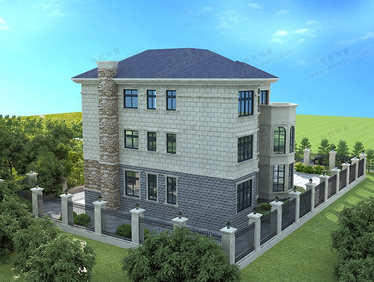 AT2752漂亮简欧带弧形楼梯间及复式客厅三层别墅全套设计施工图纸