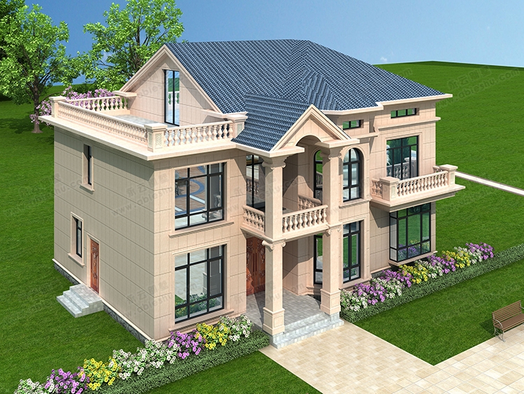 四开间两层半带八角窗及大露台别墅设计图纸AT2882#16.2X12m