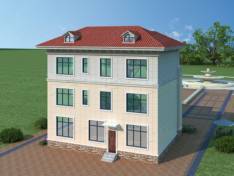 AT2885带八角通窗复式简欧风格三层小别墅设计图纸12.45X12.85m