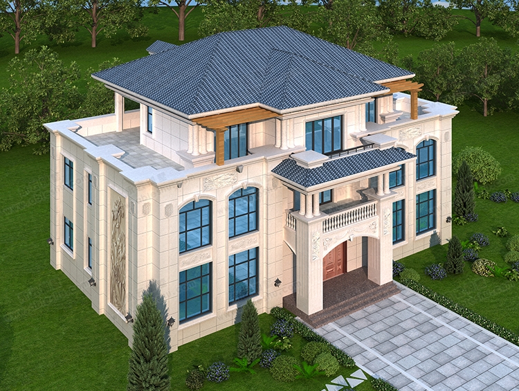 AT2888三兄弟合建共堂屋套房式双拼欧式别墅设计施工图23x12.5米