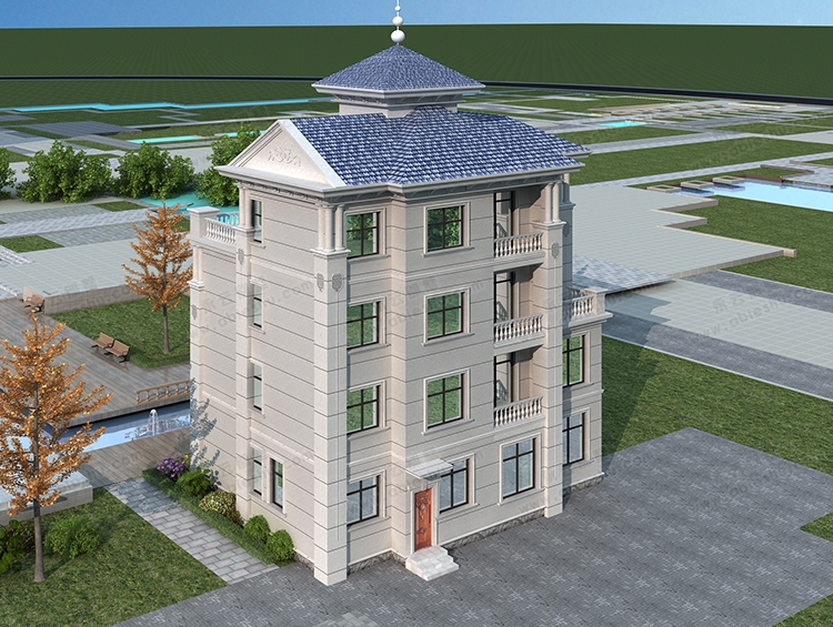 永云别墅AT2881新款欧式风格带大气圆弧楼梯四层别墅图纸13.4X13m