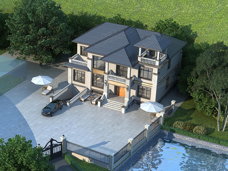 2023新款AT2896两层带地下室新中式别墅全套设计施工图纸15.9X12.8m