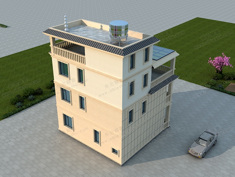 2023新款AT2895三层半简约大方带阳光房及大露台乡村别墅全套设计图纸10x10M