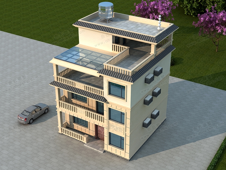 2023新款AT2895三层半简约大方带阳光房及大露台乡村别墅全套设计图纸10x10M