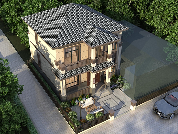 【精致小户型】AT2900二层新中式风格乡村小别墅全套建筑施工设计图纸8.8x10.5m