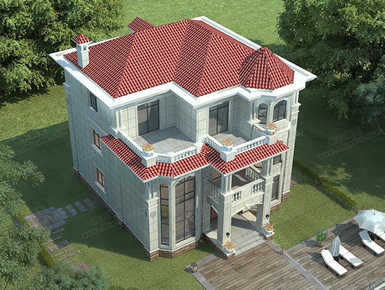 2023新款AT2910高端大气挑空客厅带旋转楼梯三层别墅设计图纸12x13.8M