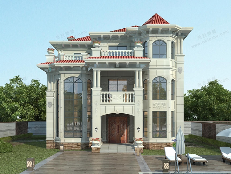 2023新款AT2910高端大气挑空客厅带旋转楼梯三层别墅设计图纸12x13.8M