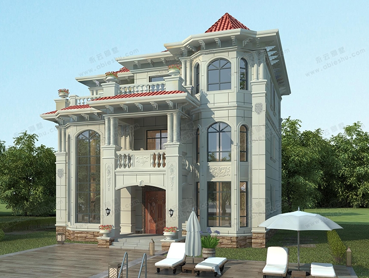 2023新款AT2910高端大气挑空客厅带旋转楼梯三层别墅设计图纸12x13.8M