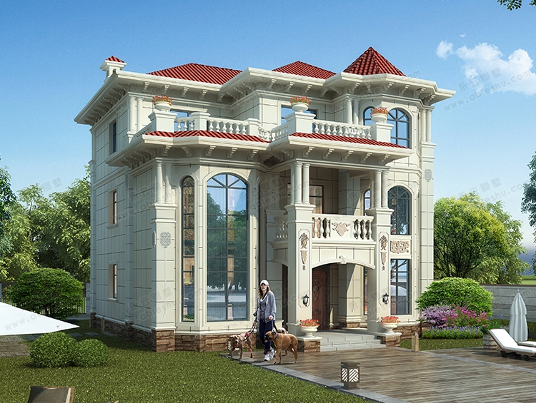 2023新款AT2910高端大气挑空客厅带旋转楼梯三层别墅设计图纸12x13.8M