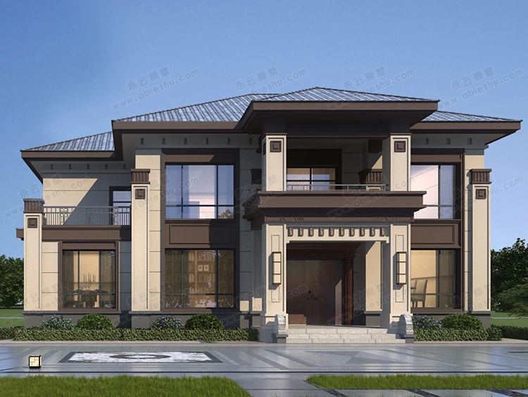 AT2928经典新中式四间二层漂亮乡村别墅自建房全套设计施工图纸16.5×12.3M