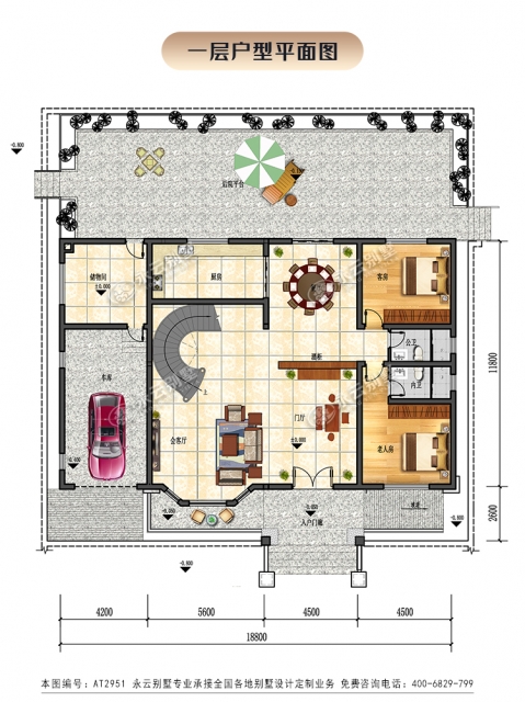永云新款AT2951高端大气二层带车库欧式风格复式楼别墅设计图纸19x12M