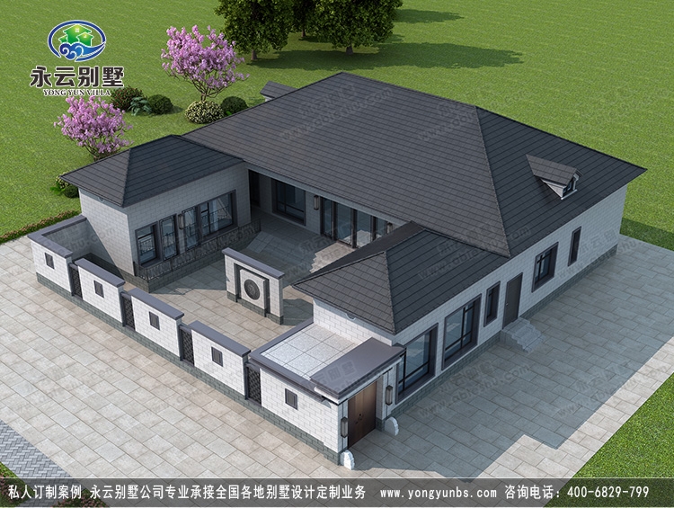 湖南娄底市一层新中式三合院带中堂屋自建别墅定制设计案例