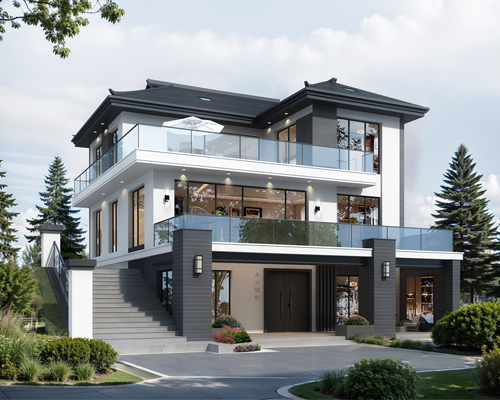 【现代风格】AT2981简约大气气现代风三层别墅全套设计图纸11.62mX14.5m