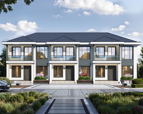 现代风AT2701三户联排三兄弟合建农村自建房别墅设计图纸28x12米